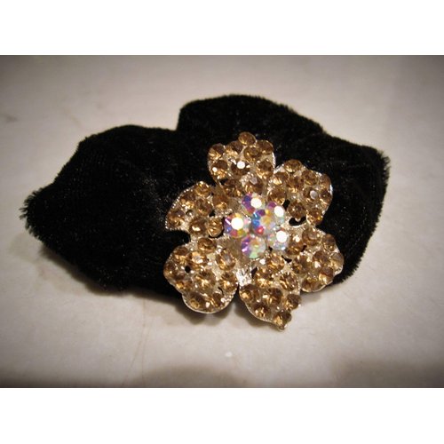 Generic Flower shaped hair tie pony tail holder scrunchie with gold crystals