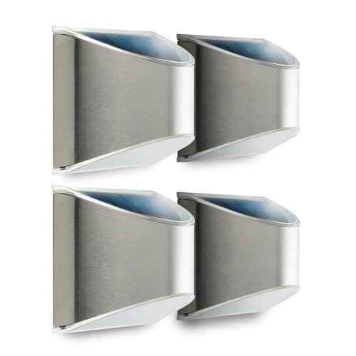 Home Zone Security Solar Wall Lights - Decorative Outdoor Solar Fence Post and Step Lights, Weatherproof with No Wiring Required, Stainless Steel (4-Pack)