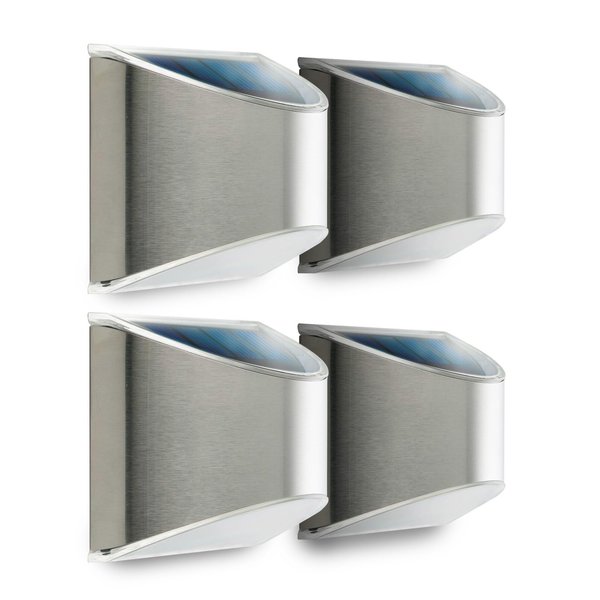 Home Zone Security Solar Wall Lights - Decorative Outdoor Solar Fence Post and Step Lights, Weatherproof with No Wiring Required, Stainless Steel (4-Pack)