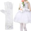 Yolyoo Girls Princess Gloves,Girl White Long Satin Princess Dress Up Diamonds Bows Gloves for Birthday,Wedding, Costume Party (White)