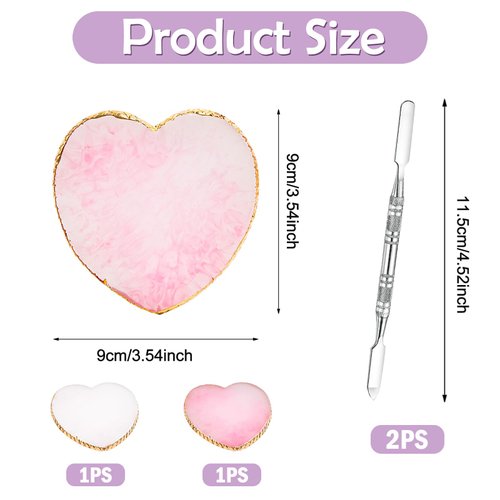 GTILE 2 Pcs Resin Nail Art Palette and 2 Pcs Nail Brush, Color Palettes Cosmetic Mixing Tools, Nail Polish Palette with Stainless Stirring Rod for Nail Salons and Beginners (White, Pink)