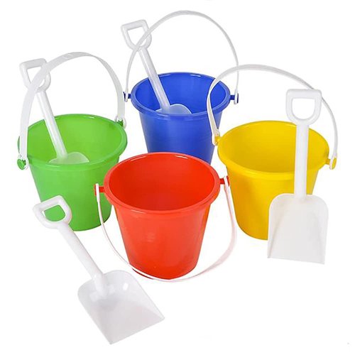 The Dreidel Company Beach Day Playsets (Pack of 8) 4.25" Sand Bucket Play Set Box Includes, 1 Pail, 1 Shovel Toy for Boys and Girls Birthday Party Favor