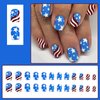 4th of July Press on Nails Short Square Fake Nails Red Blue Acrylic Nails with Star Design Full Cover Glossy False Nails Reusable Acrylic Nails for Women and Girls Independence Day Manicure 24Pcs