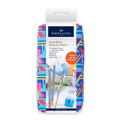 Faber-Castell Art on The Go Watercolor Pencils Set - Travel Watercolor Kit with 10 Goldfaber Watercolor Pencils, Pencil Pouch, No Mess Sharpener and Art Accessories