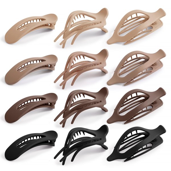 12 Pack Flat Hair Clips, French Design Flat Hair Clips, French Concord Hair Clips, Alligator Hair Clips for Women, Oval Barrette Jaw Clips, Strong Hold Side Hair Clamps , Matte Claw Clips for Thick