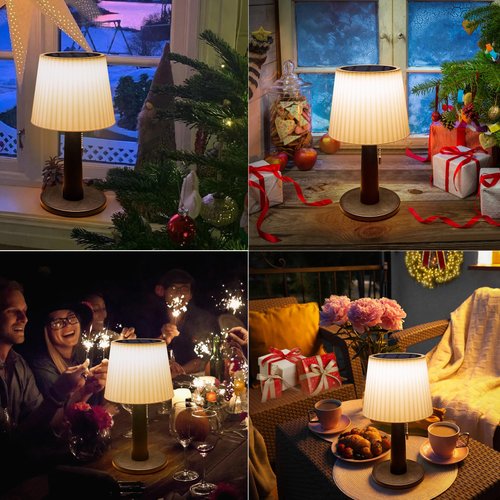 Beautyard Solar Table Lamp Outdoor Indoor - 3 Lighting Modes, Eye-Caring LED Waterproof Cordless Solar Desk Lamp with Pull Chain Garden Outside Patio Garden Bedroom Living Room Mothers Day Gifts Mom