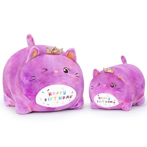 Yeqivo Birthday Cat Plush Pillow Stuffed Animal Toy, Purple Birthday Cat Plush Stuffed Animals, Soft Cat Plush Pillow for Kids(Purple Cat, 25cm/9.8inch)