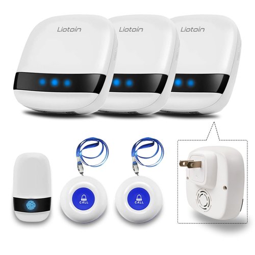 LIOTOIN Caregiver Pager Wireless Call Button Call Bell Alert Button Nurse Alert System for Home/Elderly/Patients/Disabled 3 Waterproof Transmitters 3 Plugin Receivers (600+ft Operating Range)