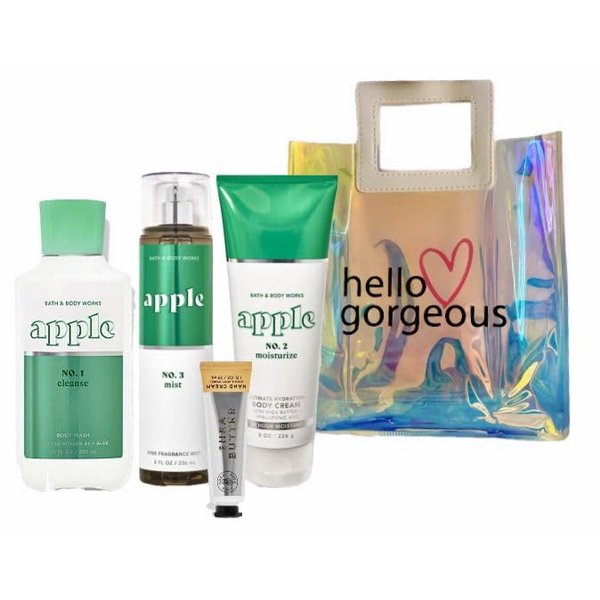 White Barn - Bath and Body Works - Gift Set 4 Piece Bundle - with Gift Bag Hello Gorgeous (Apple)