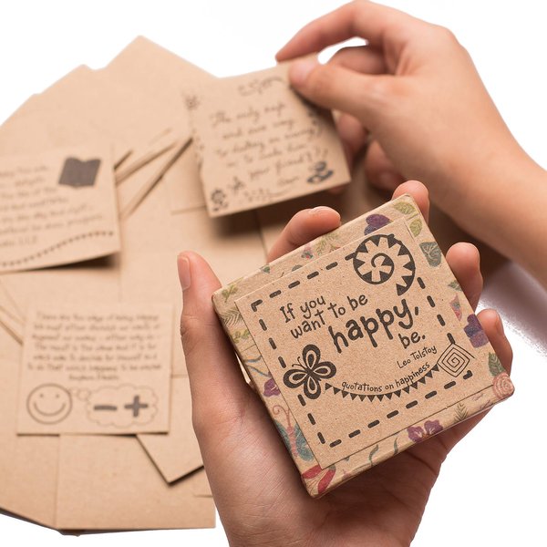 Navy Peony A Collection of Quotes About Happiness - 47 Notecards, Eco-Friendly, Palm-Sized Box | Daily Positive Notes for Your Lunch Box, Wallet | Small and Calm Present for Stress Relief