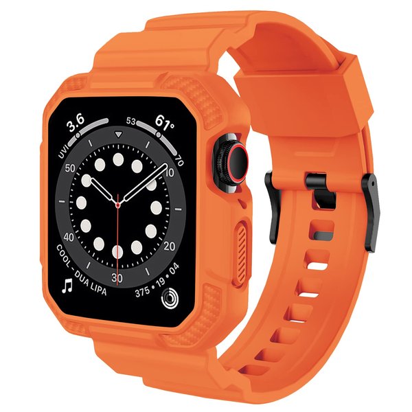 OROBAY Compatible with Apple Watch Band 45mm 44mm 42mm with Case, Shockproof Rugged Band Strap for iWatch SE2 SE Series 9/8/7/6/5/4/3/2/1 45mm 44mm 42mm with Bumper Case Cover Men Women, Orange