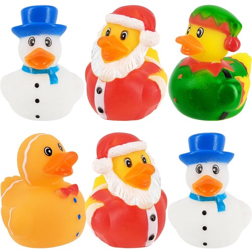 Christmas Holiday Rubber Duck Toy Duckies for Kids, Bath Birthday Gifts Baby Showers Summer Beach and Pool Activity, 2" (6-Pack)