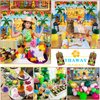 Hawaiian Luau Party Decoration Pack (159 Pcs), Tropical Beach Themed Aloha Summer Party Supplies Kit, (including Table Skirt, Backdrop, Balloons, Straws, Hibiscus Palm Leaves, Food Topper, Pineapples)