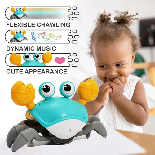 Pbooo Crawling Crab Baby Toy, Interactive Walking Dancing Moving Crab Toy (Infrared Sensing) 3-6 6-12 Months, Toddler Learning Tummy Time Crab, Infant Music Sensory Birthday Gifts