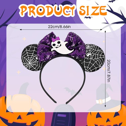 TIESOME Halloween Mouse Ears Headband, Halloween Mickey Ears Headband Party Decor Halloween Sequin Bows Ghost Headbands for Cosplay Party Favors