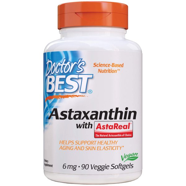 Doctor's Best Astaxanthin, Powerful Antioxidant, Skin, Eye Health, Non-GMO, Gluten Free, Vegan, Soy Free, 6 mg, 90VSG