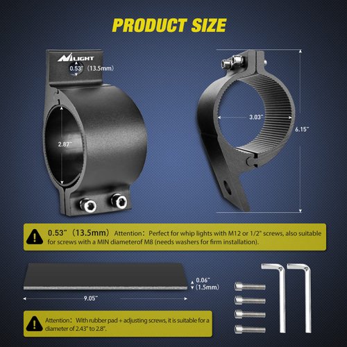 Nilight Tube Clamp Bracket Fit 2.87 to 3.2 Inch Round Bull Bar Crash Bar Guard Roof Rack Roll Cage Bumper for Offroad LED Light Bar Work Driving Whip Light Mounts on Truck ATV UTV