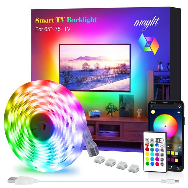 maylit TV LED Backlight for 65-75in TVs, App and Remote Control LED Lights for TV, RGB TV Lights Behind, USB Powered Gamer Desk Setup Stuff Decorations, Game LED Strip Lights for Room House Home Decor