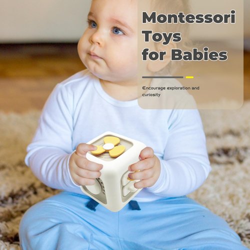 YHYLCH Montessori Baby Sensory Toys for 1 Year Old, Travel Activities Busy Cube Infant Boys Girls Birthday Gifts Toddlers Educational Learning Toy for 1-3 (White Cube)