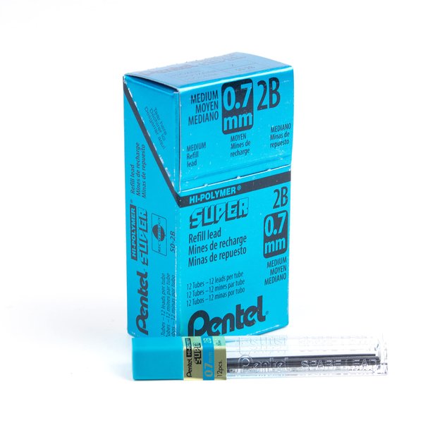 Pentel Super Hi-Polymer Lead Refills, (0.7mm) Medium, 2B, 12 Tubes, 144 Pieces of Lead (50-2B)
