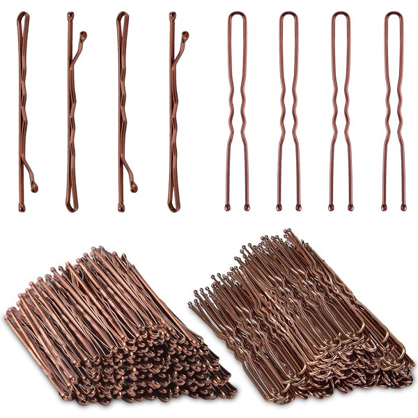 200PCS Brown Bobby Pins, AITRAI Brown Hair Pins 100pcs Brown Bobby Pins and 100pcs U-shaped Hair Pins for Bun Hair Pins Set with Box, 2.4 Inch