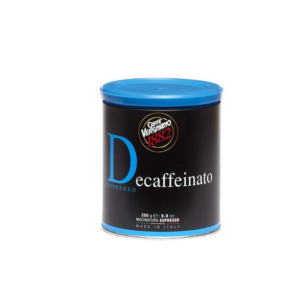 Caffe Vergnano Decaf Espresso Roast Ground Coffee | Resealable Can | Fine Grind | Decaffeinated | 8.8 oz (250 g) | Imported from Italy