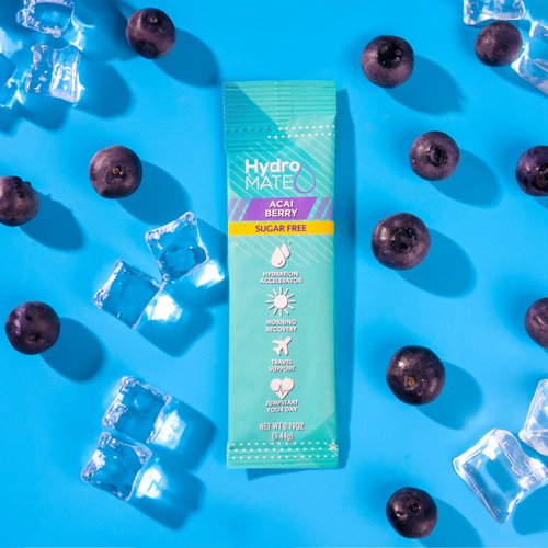 HydroMATE Electrolytes Powder No Sugar Acai Berry Sugar Free Hydration Packets Keto Party Favors Sticks with Vitamin C 30 Count