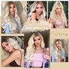 MORICA Platinum Blonde Wigs for Women Long Wavy Wigs Ombre Platinum Blonde Wig with Middle Part Wig Curly Hair Wig Dark Roots Synthetic Heat Resistant for Daily Party 26 Inches
