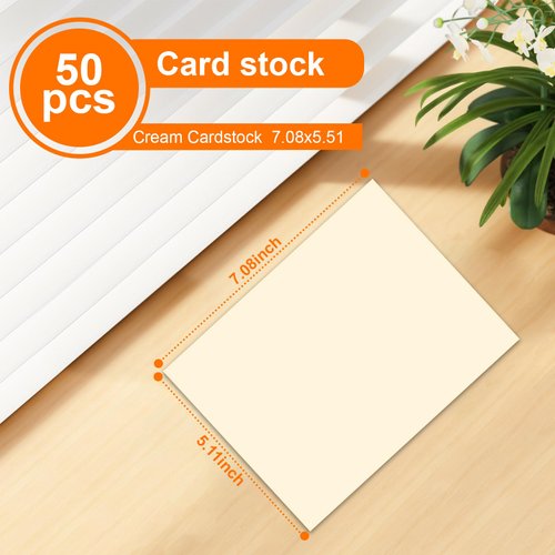 50 Sheets Thick Cardstock, 250GSM Blank Cardstock for Invitations, for DIY Projects, Greeting Card Making, Printing, Postcards, Photos (Cream, 5x7 inches)