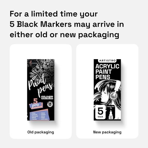 ARTISTRO Black Paint Pens for Rock Painting, Stone, Ceramic, Glass, Wood, Tire, Fabric, Metal, Canvas. Set of 5 Water Based Black Markers for Acrylic Painting Extra Fine Point Tip