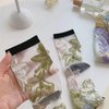 Ballballu Vintage Sheer Socks,Summer Transparent Flower Ankle Socks,Thin Mesh Lace Elastic Jacquard Glass Silk Socks (F-7 Paris)