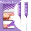 SKYPIA 3 Piece Professional Dyeing Hair Comb Set Highlight Combs for Hair Stylist Weaving Styling Brush Set with Long Stainless Steel Rat Tail Stylist Combs for Hair (Purple & Pink)……