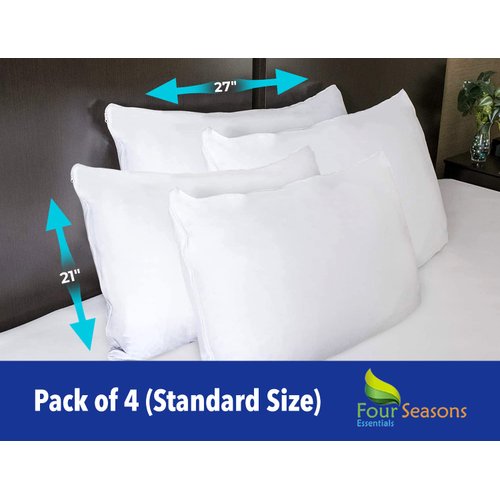 Standard Pillow Protectors (Set of 4) – Hypoallergenic Pillow Cover Waterproof Dust Allergen Proof Zippered Encasement