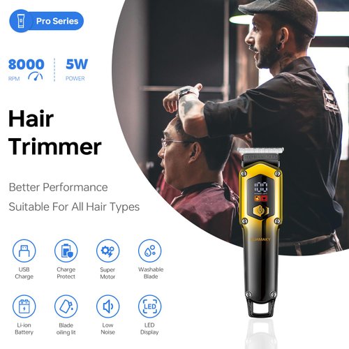 JAMAKY Hair Clippers for Men, Cordless Barber Clippers, Beard Trimmer for Men, LED Display, Quick Charge & 100 Min Runtime, Includes 3 Combs, Ideal for Men & Barbers (Gold)