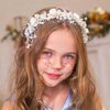 GORAIS Flower Wedding Headpiece Gold Pearl Bridal Headband Light Up Hair Vine Hair Accessories for Bride and Flower Girls