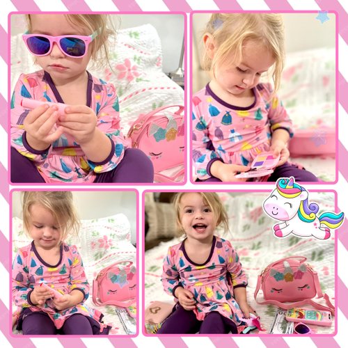 GIFTINBOX Toddler Girls Purse Toys Age 3-5 4-5 6-8, Kids Unicorn Play Purse Toys for Girls, Pretend Makeup Kit, Princess Pretend Play Girl Toys Birthday Gift for 3 4 5 6 7 8 Year Old Girl, Pink