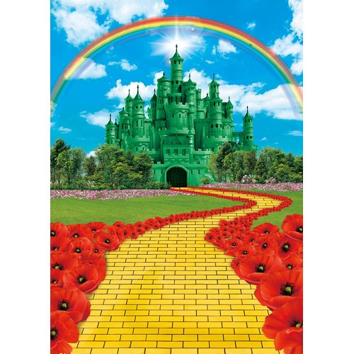 Green Castle Yellow Brick Road Backdrop for Party Decorations 5x7FT Rainbow Floral Castle Gold Brick Road Photography Background Baby Shower Princess Party Decorations Supplies