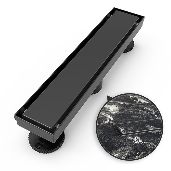 WEBANG 12 Inch Shower Linear Black Drain Rectangular Floor Drain with Accessories Reversible 2-in-1 Cover Tile Insert Grate Removable SUS304 Stainless Steel CUPC Certified Matte Black