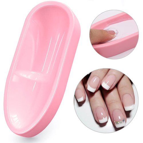 French Tip Dip Nail Powder Tray System with Dust Cleaning Brush, Unibouti Easy Short Extended Nails Smile Line Mold, Nail Art Accessories Manicure Tool, ABS Unbending, Light Pink
