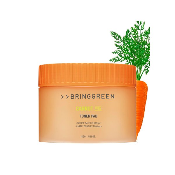 BRING GREEN Carrot Toner Pad | Contains Vitamin and Retinol to Even Out Skin Tone, Reduce Dark Spots and Blemishes for Daily Skincare (60 Count)