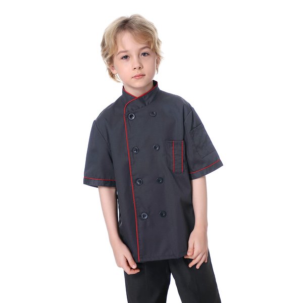 TopTie Kid's Chef Coat for Cook Uniform Halloween Costume-Black with red-10/12