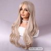 WTHCOS Blonde Wig Long Curly Wavy With Bangs for Women Ash Blonde Wig Heat Resistant Synthetic Hair Wigs for Daily Use Cosplay Wig With Wig Cap
