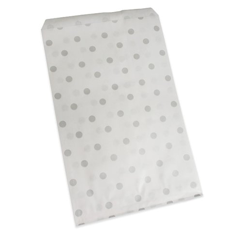CuteBox Flat Paper Silver Polka Dot White Gift Bags (6" x 9") for Merchandise, Crafts, Party Favors, Retail, Handmade Goods, Arts and Crafts, Outdoor Events, Holidays, Weddings 200pc