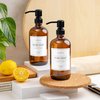Vine Creations Amber Glass Soap Dispenser, 2 Pack Kitchen Soap Dispenser Set with Stainless Steel Pump, 16 oz Hand Soap Dispenser Bathroom, Dish Soap Dispenser for Kitchen with Waterproof Labels
