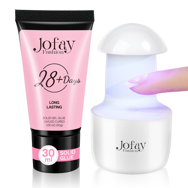 Solid Nail Glue Gel 30g Mini UV Light for False Nail Tips, Jofay Fashion Nail Extension Gel UV Nail Glue Portable USB LED Nail Lamp Kit Acrylic Nail Glue Gel Nail Dryer for Salon Art DIY at Home
