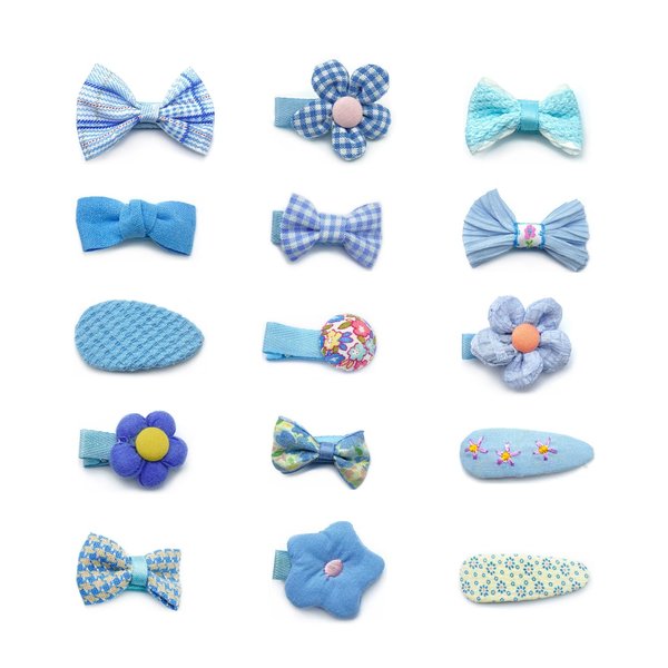 Hair Clips for Girls,15 Pcs Cute Bows Fabric Handmade Barrettes Hair Accessories for Women Baby Girl Toddler,Blue
