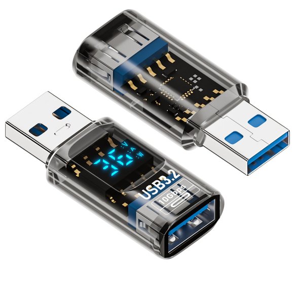 2Pack USB to USB3.2 Adapter with LED Digital Display,10Gbps USB3.2 Converter Type A Male/Female Expander for Laptops,Keyboards,Flash Drives