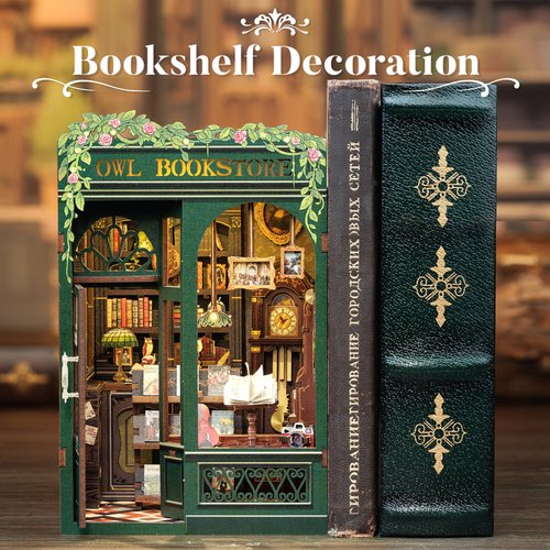 CUTEBEE Book Nook Kit - DIY Miniature House Kit for Beginners and Adults, Tiny House Dollhouse Booknook Library Bookshelf Decor, 3D Wooden Puzzle Gifts for Family and Friends (Owl Bookstore)