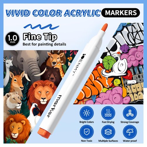 24 Acrylic Paint Pens, Acrylic Paint Markers, Premium Paint Marker Set for Paper, Wood, Canvas, Stone, Rock Painting, Glass, Ceramic Surfaces, Fine Tip Permanent Paint Markers for Kids and Adults