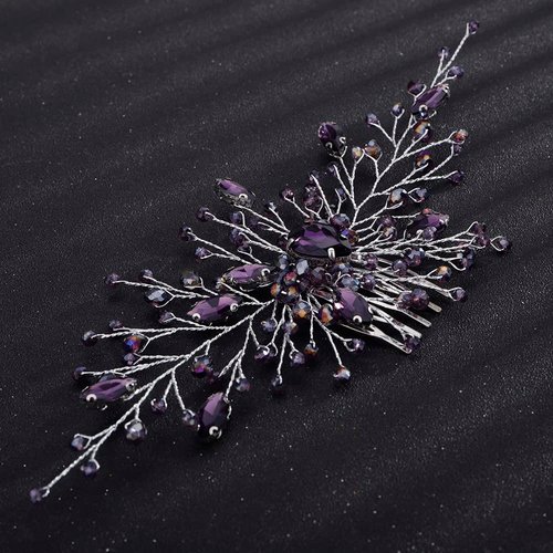 Teyglen Bridal Wedding Purple Dainty Hair Combs Purple Rhinestones Crystal Side Hair Comb Flower Crystal Bride Hair Accessories for Women and Girls (Silver Purple)